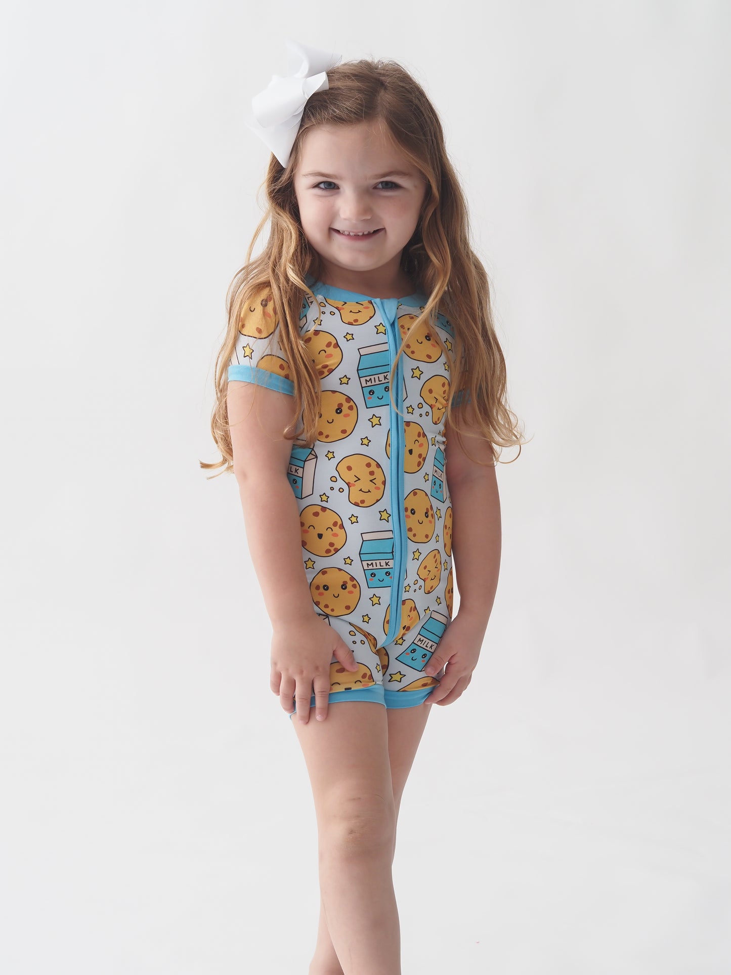 Blue Milk and Cookie Shorty Romper