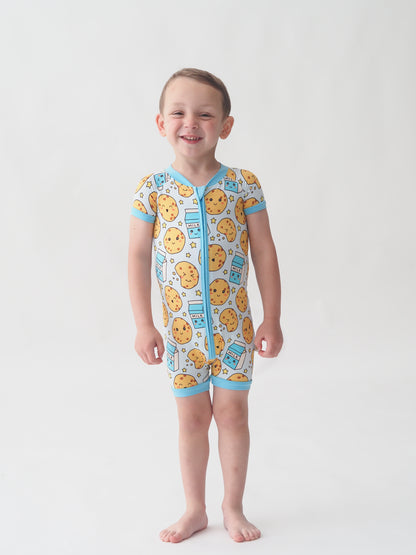 Blue Milk and Cookie Shorty Romper