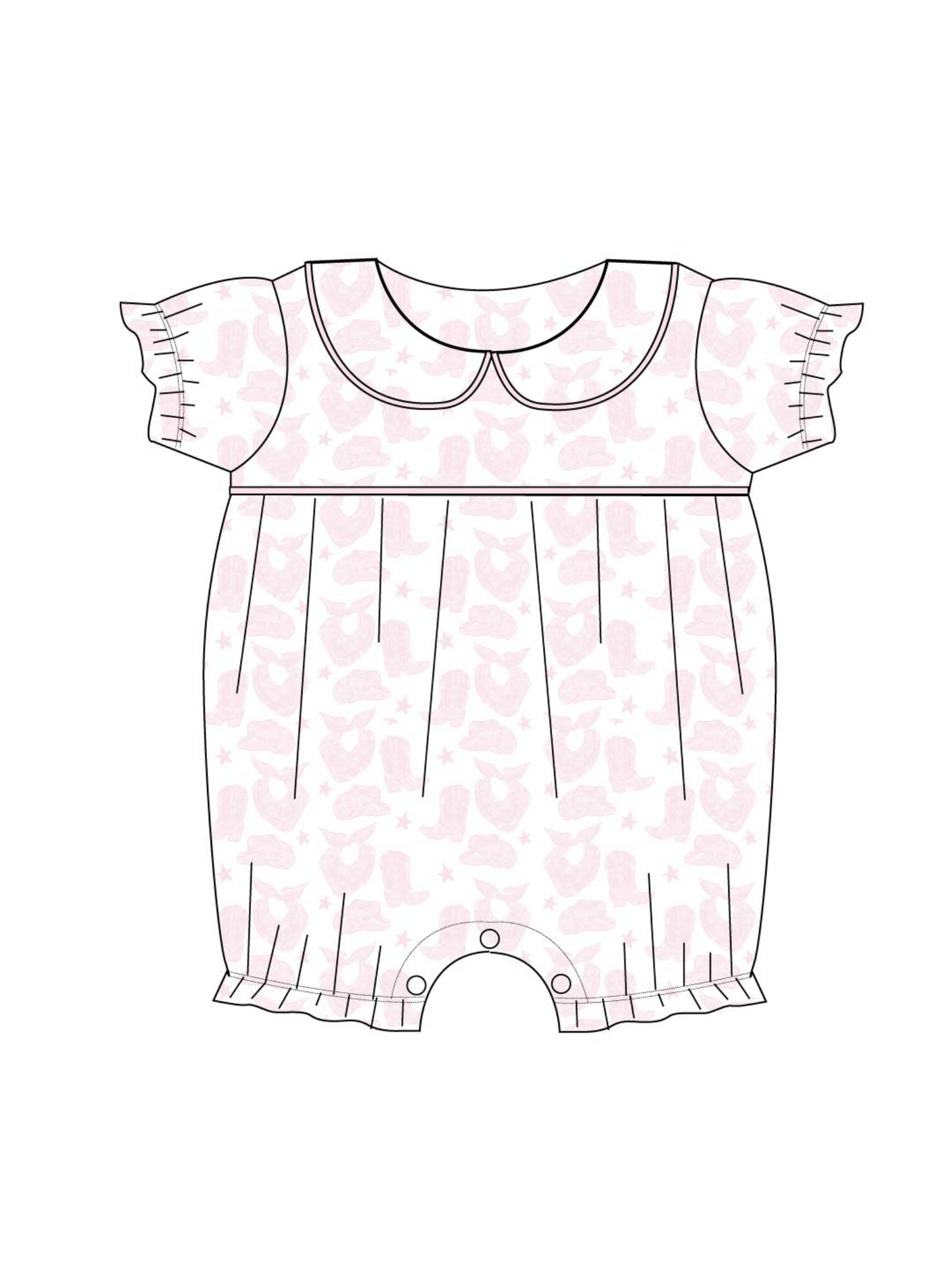 Pink Watercolor Cowboy Bubble Romper