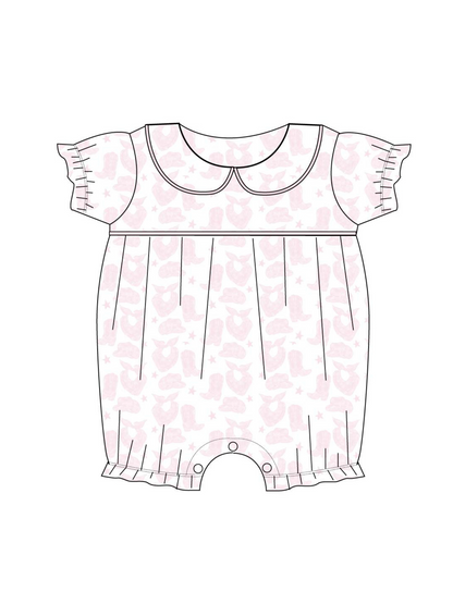 Pink Watercolor Cowboy Bubble Romper