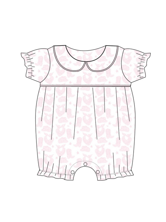 Pink Watercolor Cowboy Bubble Romper